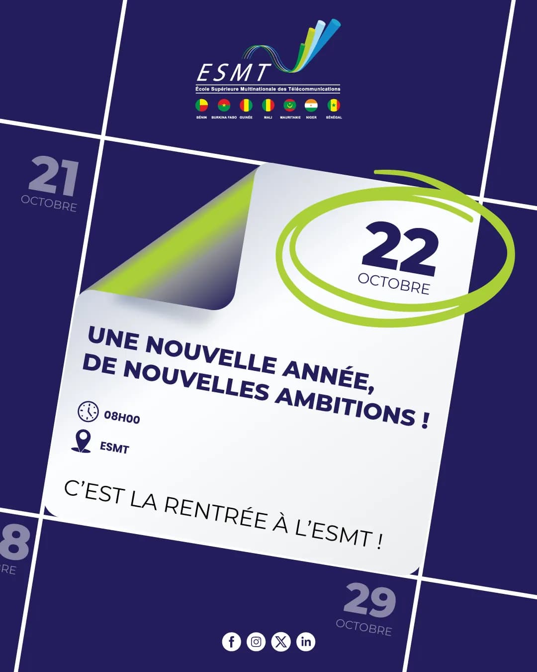 Rentrée académique 2026-2027 : rendez-vous le 22 octobre à l'ESMT